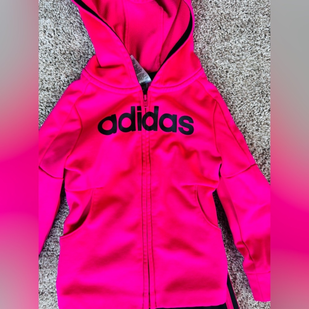 Adidas toddler tracksuit activewear jogger set pink and black 2 pieces size 2t - Picture 4 of 10